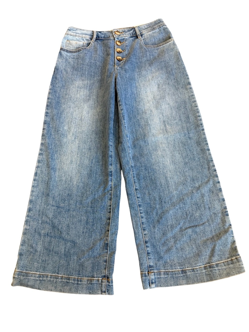 Tribal Jeans Audrey Light Wash Wide Leg Cropped Jeans Button Size 8 Women's NWT